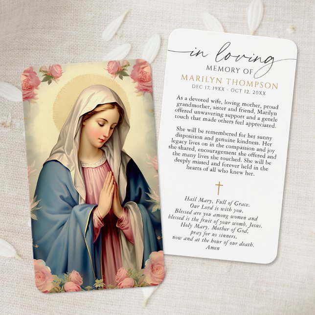 Virgin Mary Cross Sympathy Prayer Card (Criador carregado)