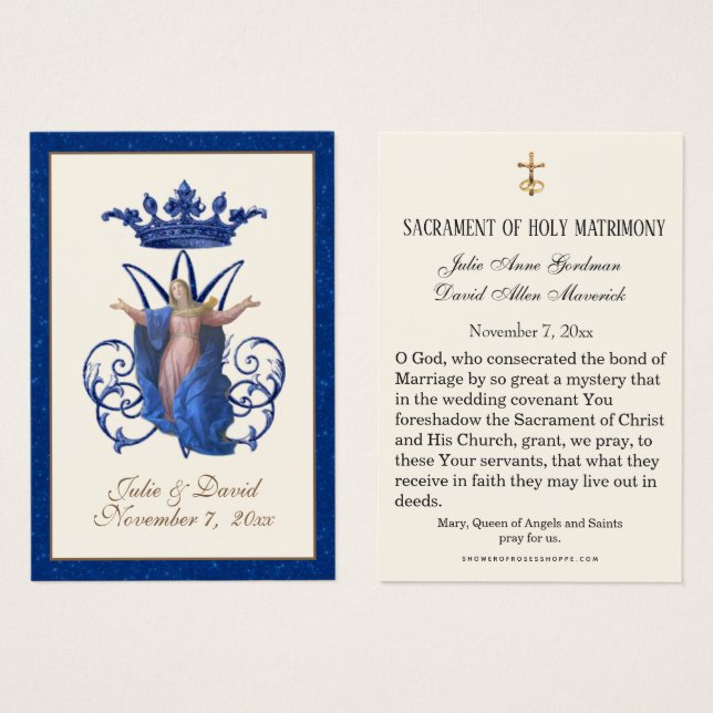 Virgin Mary Elegant Blue Wedding Favor Card (Frente & Verso)