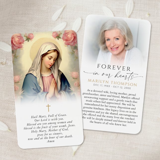 Virgin Mary In Loving Memory Sympathy Prayer Card (Criador carregado)