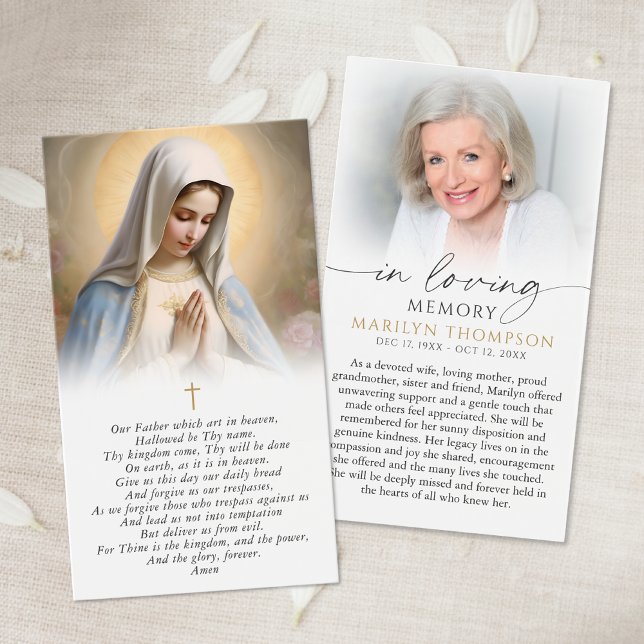 Virgin Mary The Lord's Prayer Sympathy Card (Criador carregado)