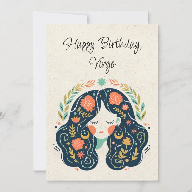 Virgo Maiden Zodiac - Cartão Floral de Aniversário (Frente)