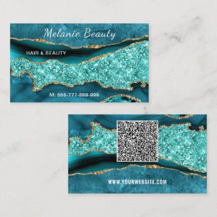 Visita Agate Aqua Blue Turquoise Código QR Cartão de visi