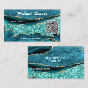Visita Agate Teal Blue Turquoise Código QR Cartão de visi