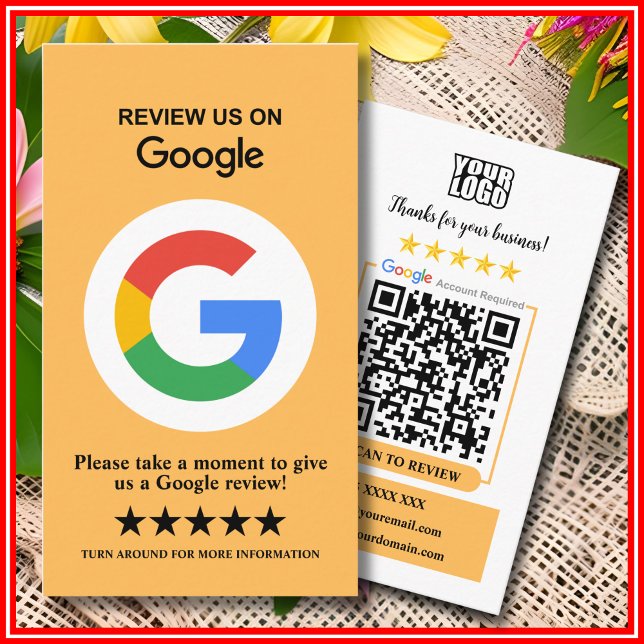 Visita Avaliações do Google | Cartão de QR Code Cor de Pê (Criador carregado)
