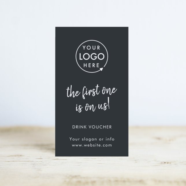 Visita Beber Voucher | Cartão de Evento Preto Moderno (Sleek black company branded drinks vouchers for small business events & corporate launch parties.)