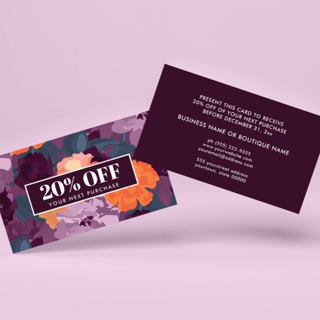 Visita Borgonha Laranja Roxo Cartão de Cupom de Flores Vi (Criador carregado)