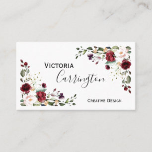 Visita Burgundy Blush Pink Floral Moderno Cartão de visit