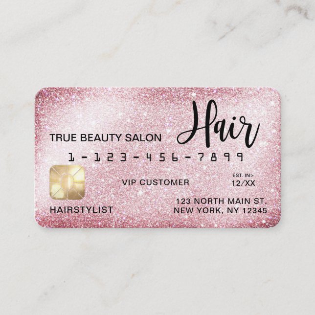 Visita Cabelo de Cartão de Crédito com Brilho Rosa Simple (Frente)