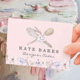 Visita Cake Baking Chef Floral Watercolor Cartão de visit