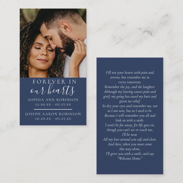 Visita Cartão Azul de Oração Azul Funeral com Fotografia  (Frente/Verso)