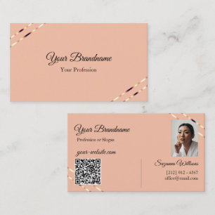 Visita Cartão com Linhas de Ouro Rosa Foto e Código QR