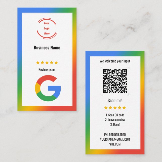 Visita Cartão de Avaliações e Classificações do Google Ma (Frente/Verso)