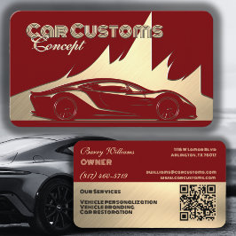 Visita Cartão de Carro Luxuoso Moderno Vermelho e Dourado