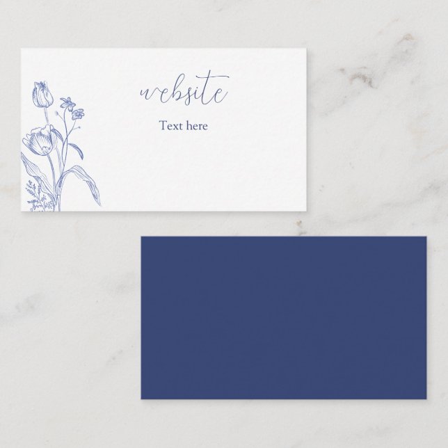 Visita Cartão de casamento floral azul (Frente/Verso)