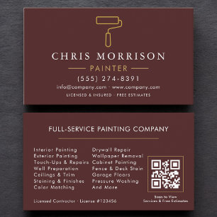Visita Cartão de Código QR Burgundy Gold para Pintor Mode
