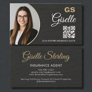 Visita Cartão de Código QR de Foto Preto de Agente de Seg