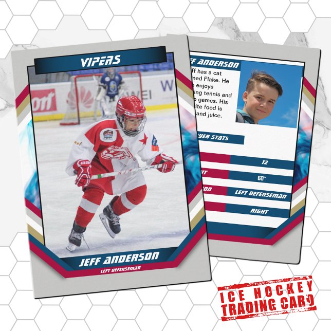 Visita Cartão de Comércio de Hóquei no Gelo com Cinza Ver (Ice Hockey Trading Card: Futuristic design, dynamic action. Perfect gift for kids and fans! )