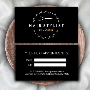 Visita Cartão de Compromisso de Hairstylist Dourado preto