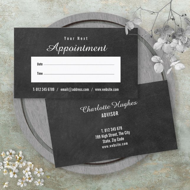 Visita Cartão de Compromisso de Quadro Negro de Script Si (Simple Script Chalkboard Appointment Card)