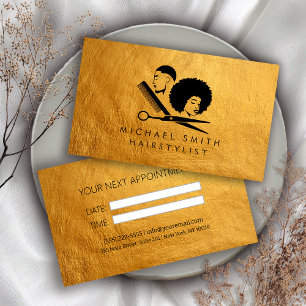 Visita Cartão de Compromisso Dourado Hairstylist Elegante