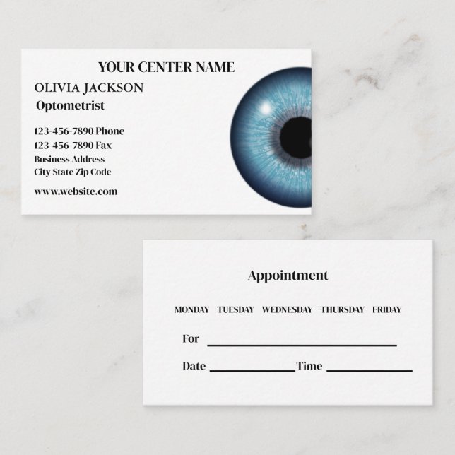 Visita Cartão de Compromisso Optometrista De Aparência De (Frente/Verso)
