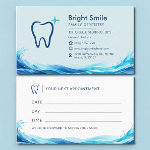 Visita Cartão de Consulta de Dentista com respingo de águ