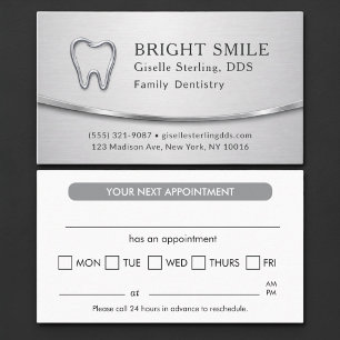 Visita Cartão de Consulta de Dentista Metálico Prateado M