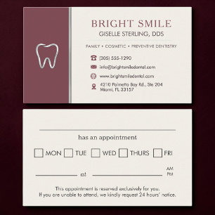 Visita Cartão de Consulta Odontológica Dente Burgundy Met