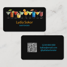 Visita Cartão de Contato Preto QR do Barman Moderno
