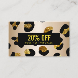 Visita Cartão de Coupon Leopard Dourado Na moda Glitter 
