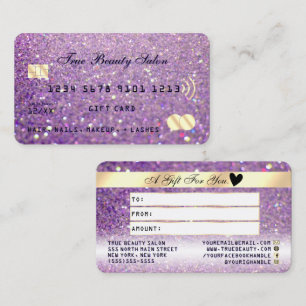 Visita Cartão de Crédito de Litter Dourado Roxo Sparkly L