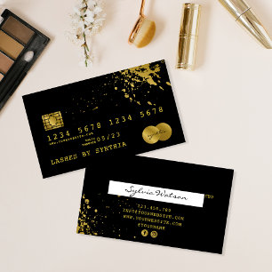 Visita Cartão de Crédito Preto Estilado Dourado