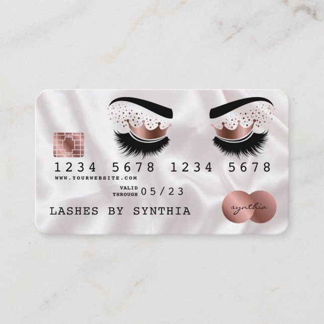 Visita Cartão de Crédito Rosa Dourado de Lashes Longos  E (Frente)