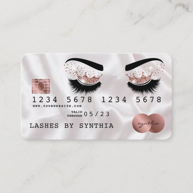 Visita Cartão de Crédito Rosa Dourado de Lashes Longos  E (Frente)