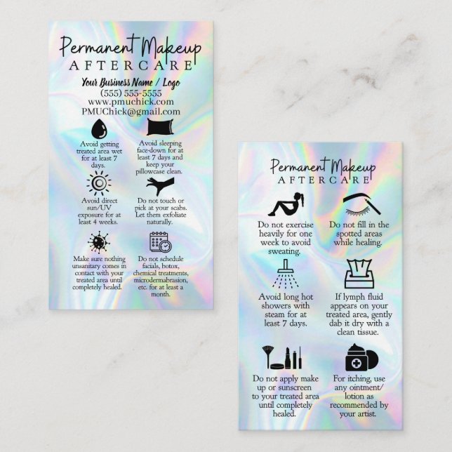 Visita Cartão de Cuidados Atrás da Maquiagem Permanente (Frente/Verso)