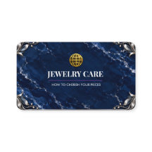 Cartão de Cuidados com Joias de Luxo em Azul Naval