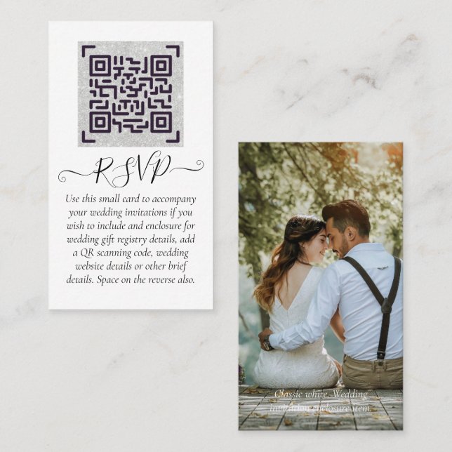 Visita Cartão de detalhes de casamento com código QR de R (Frente/Verso)