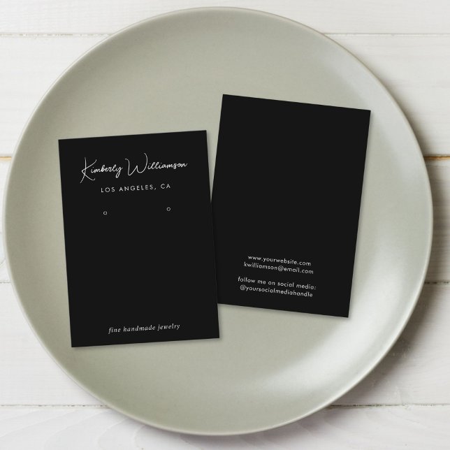 Visita Cartão de Exibição de Brinco Chic Script Preto (Empower your name in our signature script as your logo and brand identity)