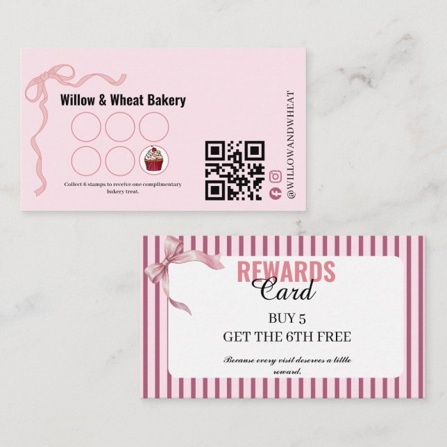 Visita Cartão de Fidelidade da Pink Bow Bakery (Frente/Verso)