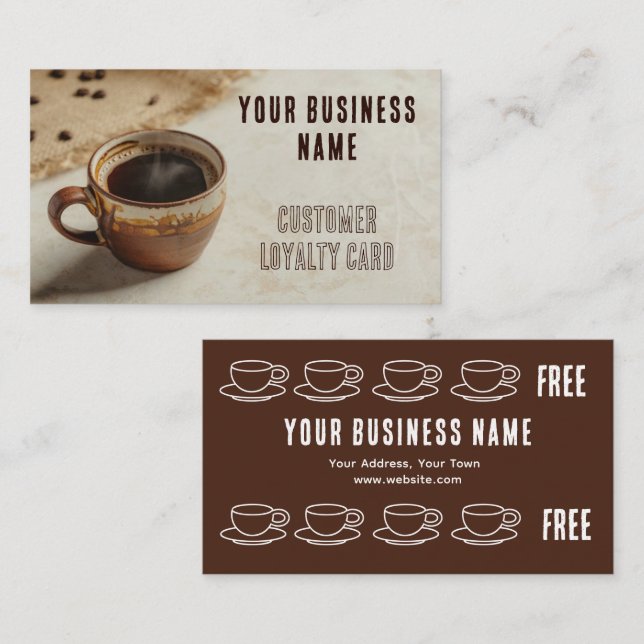 Visita Cartão de Fidelidade de Cliente de Café (Frente/Verso)