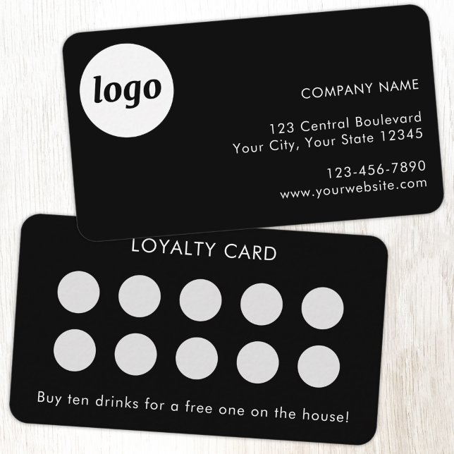 Visita Cartão de Fidelidade de Cliente Simples com Logoti (Simple logo with custom text business branding promotional customer loyalty card)