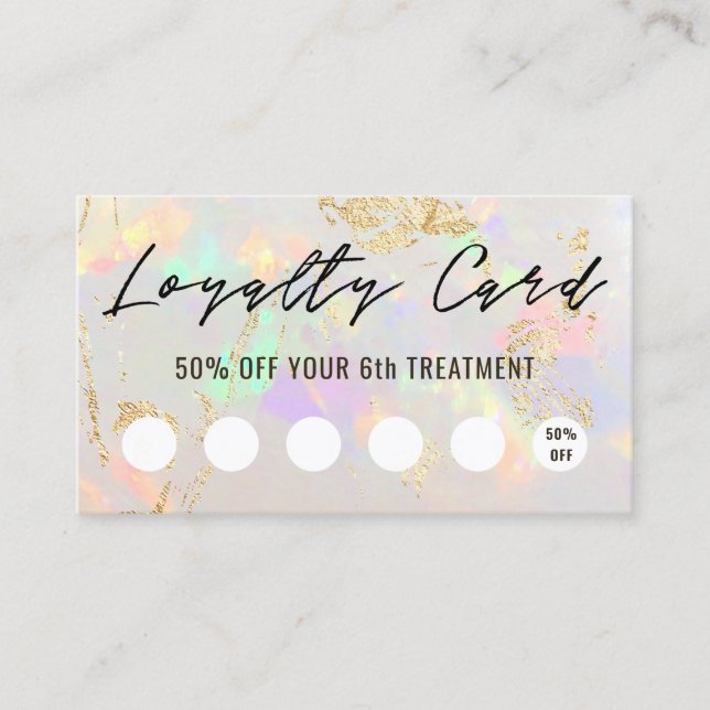 Visita cartão de fidelidade de textura opal branca (Frente)