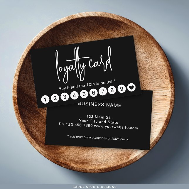 Visita Cartão de Fidelidade Profissional Elegant Script (Personalize this reward punch card with contact info and promotion details on the back.)