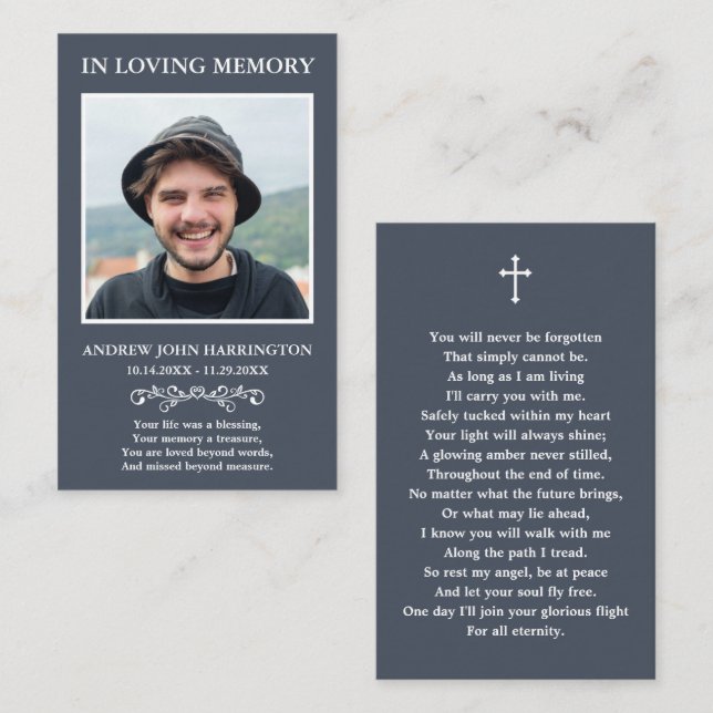 Visita Cartão de Funeral com Foto Memorial Clássica (Frente/Verso)