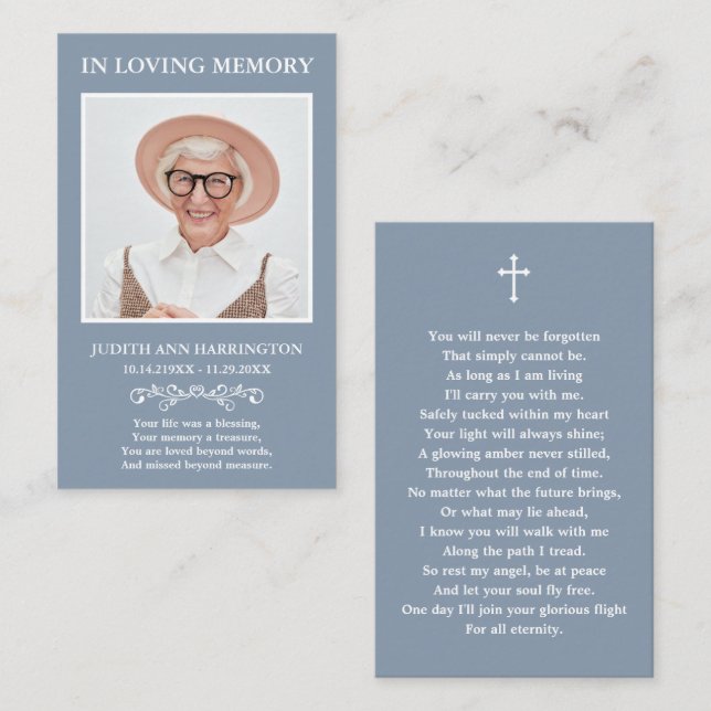 Visita Cartão de Funeral com Foto Memorial Clássica (Frente/Verso)
