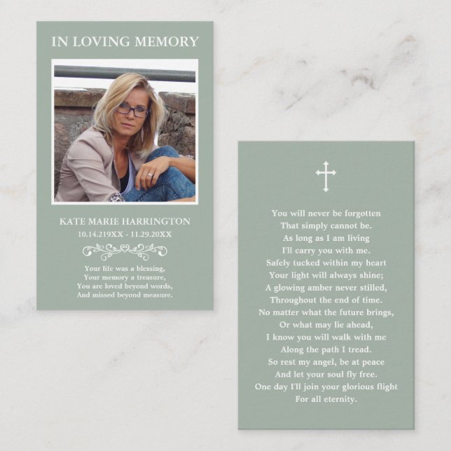 Visita Cartão de Funeral com Foto Memorial Clássica (Frente/Verso)