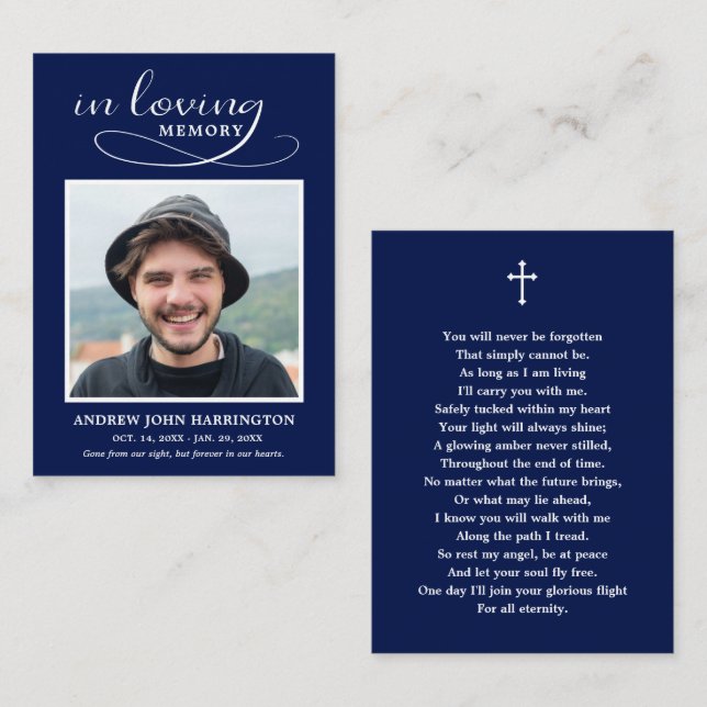 Visita Cartão de Funeral com Foto Memorial Clássico (Frente/Verso)