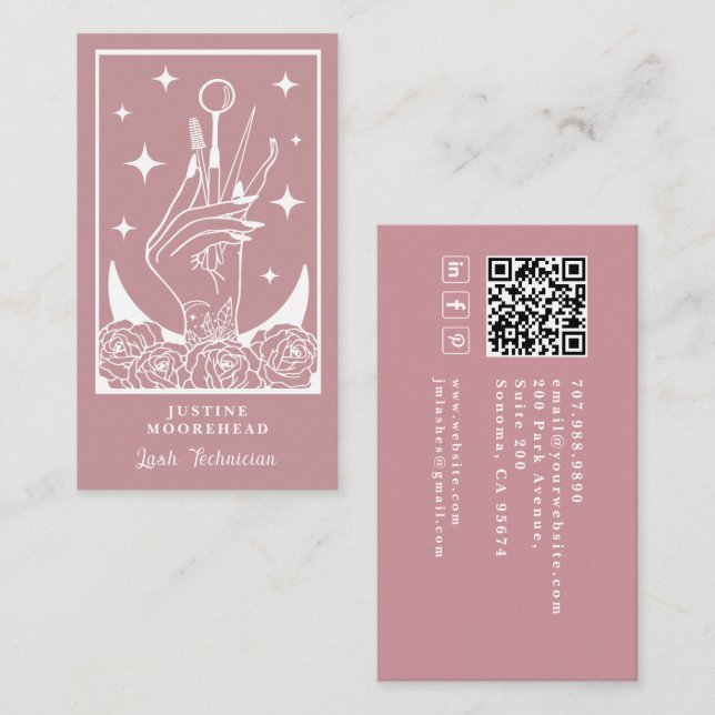 Visita Cartão de Lash Tech Mystic Rose Tarot (Frente/Verso)
