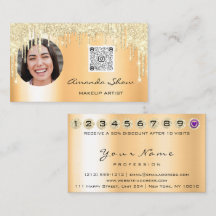 Cartão de Lealdade 10 Punch Coral Dourado QR Foto