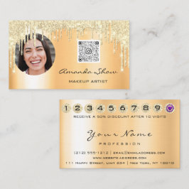 Visita Cartão de Lealdade 10 Punch Coral Dourado QR Foto
